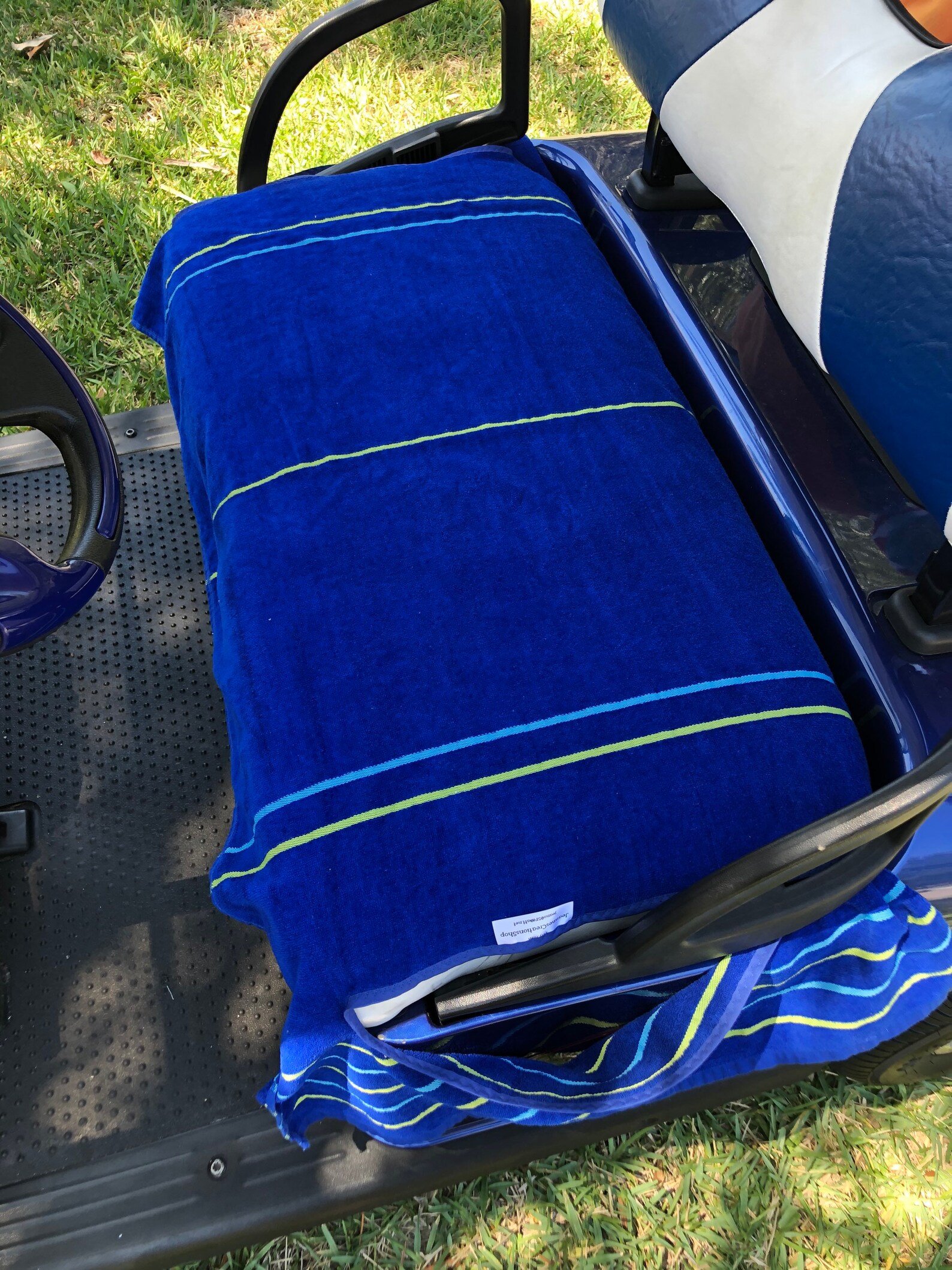 Golf Cart Seat Cover Terry Cloth Blue with blue and neon | Etsy