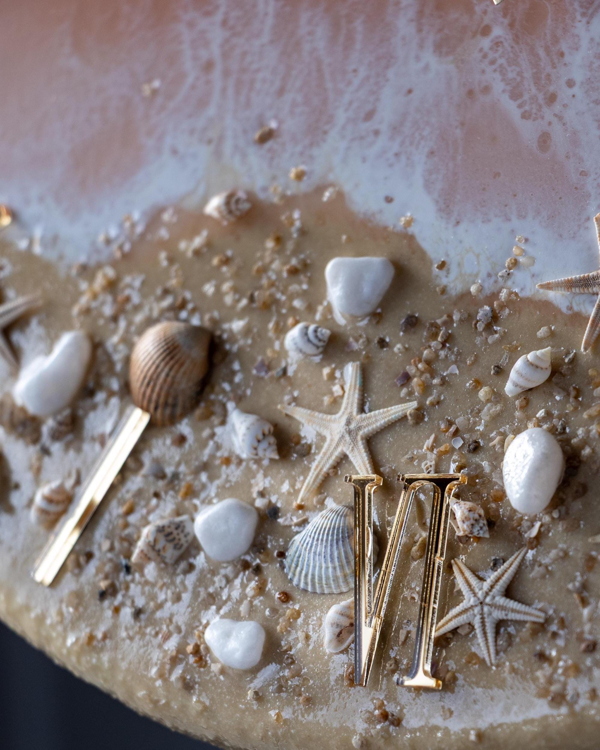 Resin Ocean Clock: Peach Coastal Wall Art With Natural Shells and