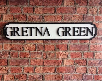 GRETNA GREEN vintage wooden street road sign