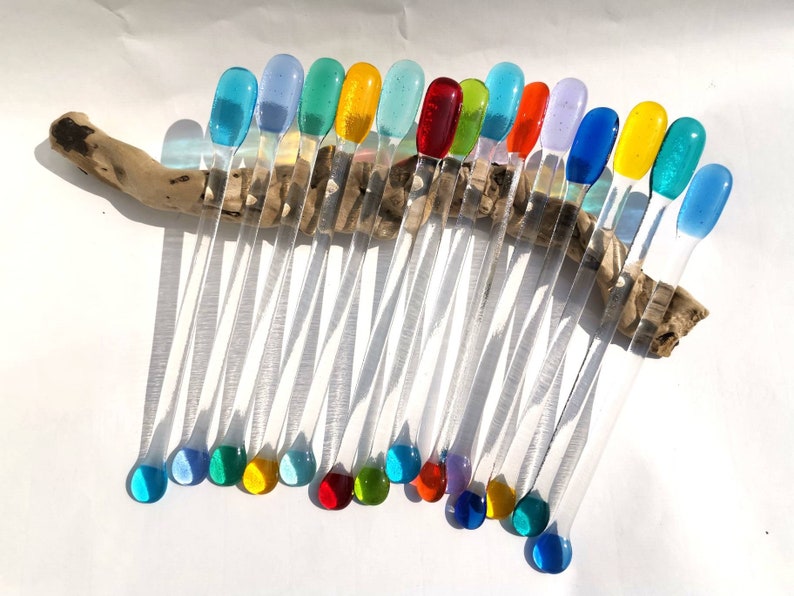 Fused Glass Swizzle Sticks in Various Colours Rainbow / Aqua Etsy