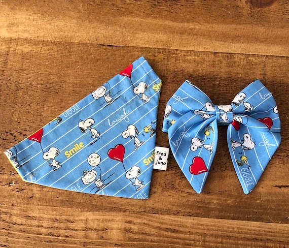 Snoopy Dog and Puppy Bandana Set including Sailor Bow Tie and Scrunchie, Handmade by Fred & Juno