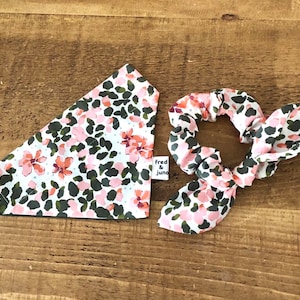Floral Summer Dog & Puppy Bandana, Matching Bow Scrunchie and Sailor Bow