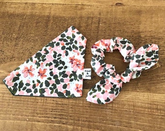 Floral Summer Dog & Puppy Bandana, Matching Bow Scrunchie and Sailor Bow