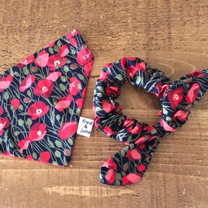 Poppy Flowers Dog and Puppy Bandana Set with Matching Scrunchie and Sailor Bow Tie