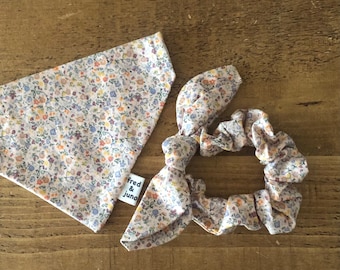 Liberty Print Dog & Puppy Bandana, Hair Scrunchie and Sailor Bow Tie Set