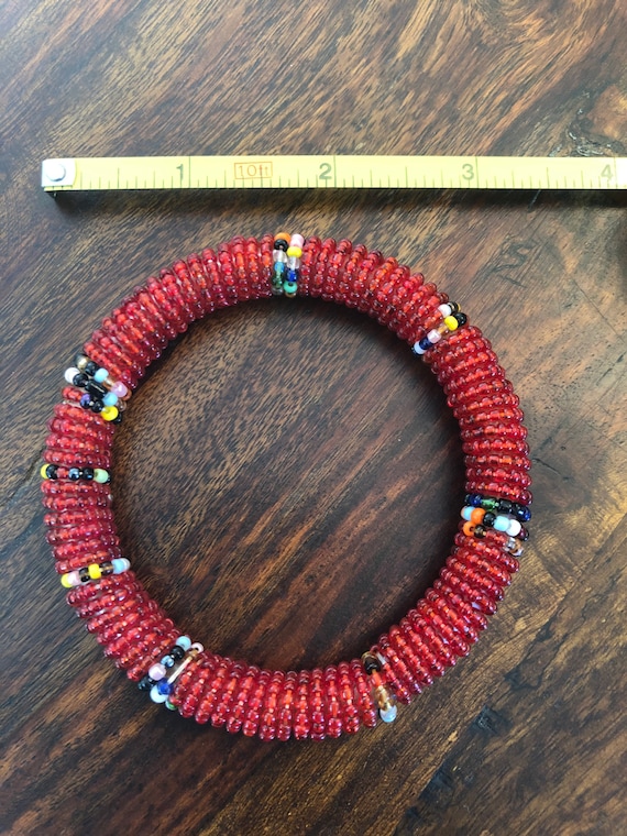 Red Beaded Bangle Bracelet - image 5