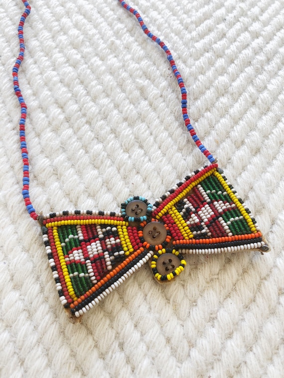 Multi-colored glass beaded pendant necklace - Handmade from the Maasai Mara