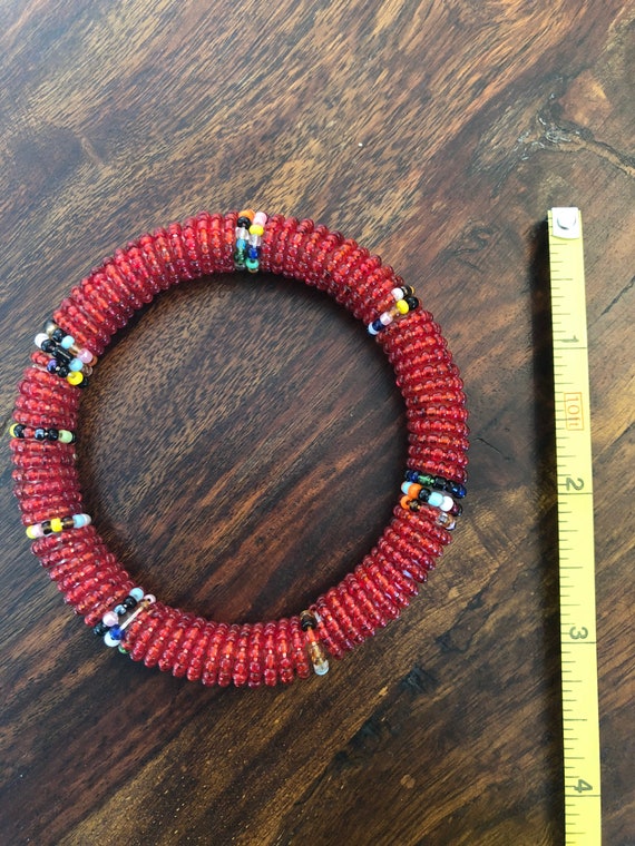 Red Beaded Bangle Bracelet - image 4