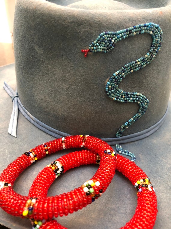 Red Beaded Bangle Bracelet - image 2