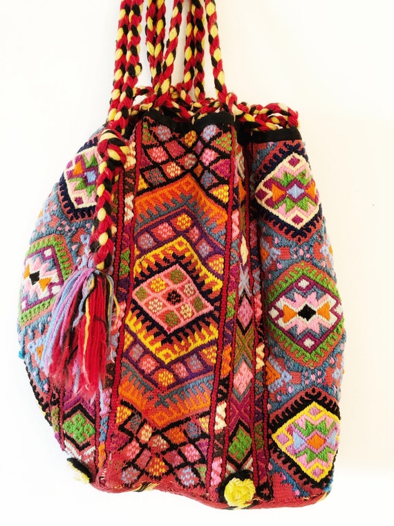 Handwoven vintage multi-color backpack style bag