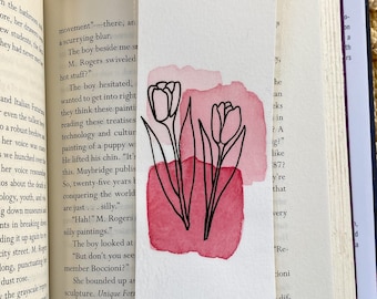 Marcador de aquarela minimalista de tulipa rosa