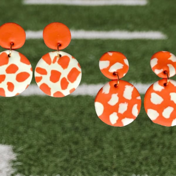 Orange & White Terrazzo Polymer Clay Earrings-UT football Game Day Earrings-University of Tennessee-University of Texas Earrings Longhorns