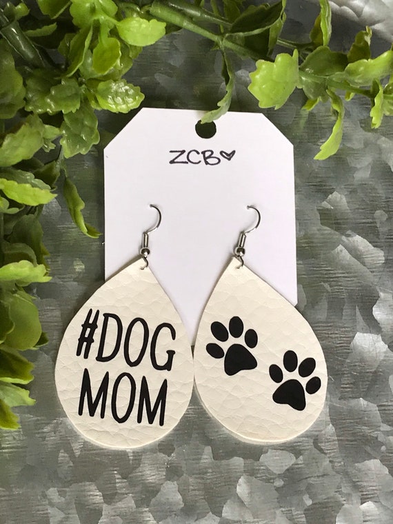 ZakCreationsBoutique Dogmom Faux Leather Dangle Earrings Dog Mom Jewelry Paw Print Earrings Trendy