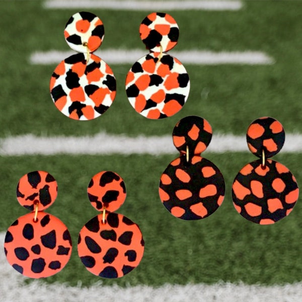 Orange & Black Terrazzo Polymer Clay Earrings-OSU Cowboys Game Day Earrings-Oklahoma State Earrings-OSU Football Earrings-Bengals Football