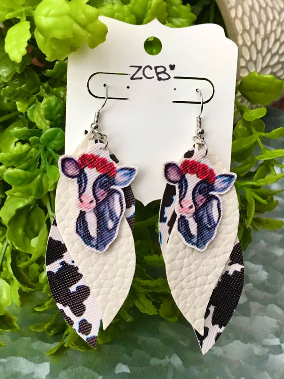 Cow print clearance leather earrings