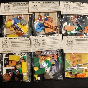 Junk Drawer Robot Kits- DIY Arts and Craft activities for ALL AGES- Each kit makes one magnetic Robot, great for team building, birthdays