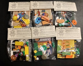 Junk Drawer Robot Kits- DIY Arts and Craft activities for ALL AGES- Each kit makes one magnetic Robot, great for team building, birthdays