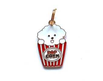 Pupcorn Doodle Charm / Popcorn Charms Pendant Retro Vintage Movies Poodle Puppy Dog Breed Floof Snacks Movies Cinema Tag