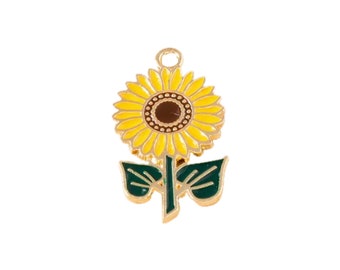 Encanto de la flor de girasol / Pascua Primavera Día de las Madres Colgante Margarita Rosa Encantos Etiqueta Colgante Esmalte Corazón Amistad Amor Verano Ramo Llavero