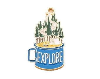 Explorer Mug Charm / Mountain Hiking Car Camping Outdoor Explore Outdoors Adventure 80’s 90’s Tag Pendant Charms Vintage Nostalgia Keyring