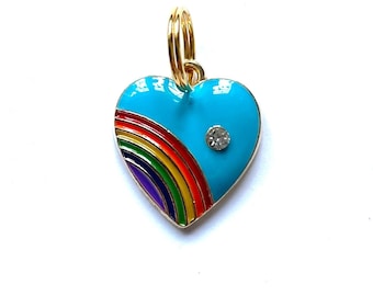 Rainbow of Love Charm / Love Charms Tag Pendant Enamel Heart Valentines Friendship Love Token Pride LoveisLove OneLove