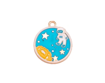 Space + Astronaut Charm / Galaxy Charms Tag Pendant Enamel Retro Cosmic Universe Star Planet Rocket Aerospace SpaceRocket SpaceMan Man