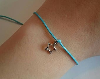 Waxed cotton Cord Hollow Star Charm Friendship Bracelet - Wedding Gift - Birthday Gift - Party Favour - Hen Stag Do - Bulk Discount cotton