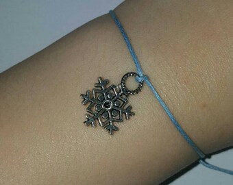 Waxed Cotton Cord Adjustable Snowflake Friendship Bracelet - Cotton Braided Knotted Bangle - Xmas Secret Santa Stocking Filler Gift