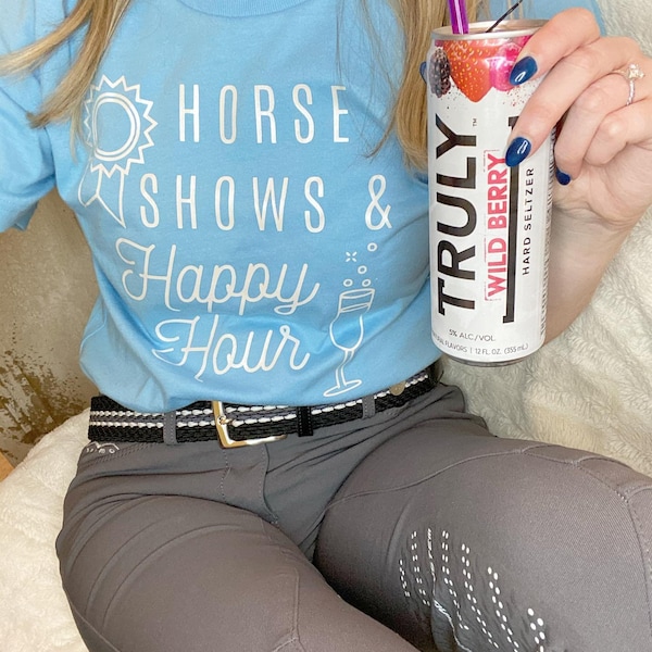 The Horse Shows and Happy Hour Tee in Ocean Blue