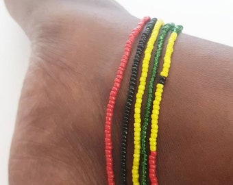 Stretch Ghana Flag Anklet | Ghana Beads Anklet | Flag Anklet | National Flag Bracelet