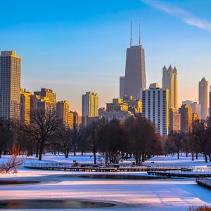 Chicago Skyline Lincoln Park in Winter