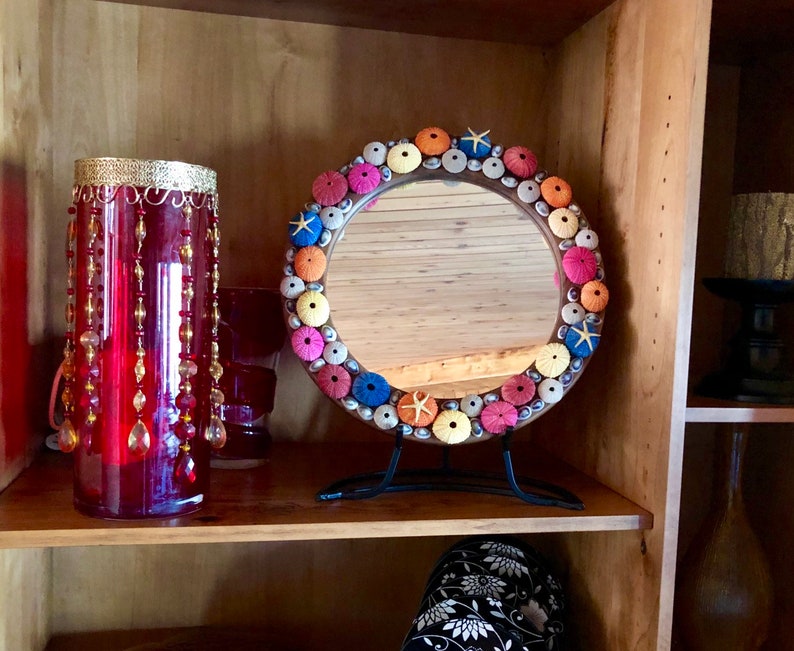 Sea Urchin Mirror Seashell Round Coastal Beach Nautical Office Decor Gift