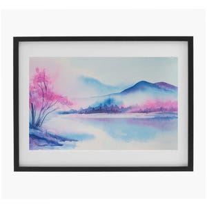 モダンな風景画、パステル風景、オリジナルの水彩画、リビングルームの装飾、モダンなアートワーク、ミニマリストスタイル、居心地の良いインテリア