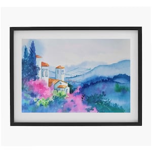 モダンな風景画、パステル風景、オリジナルの水彩画、リビングルームの装飾、モダンなアートワーク、ミニマリストスタイル、居心地の良いインテリア