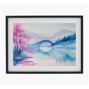 モダンな風景画、パステル風景、オリジナルの水彩画、リビングルームの装飾、モダンなアートワーク、ミニマリストスタイル、居心地の良いインテリア