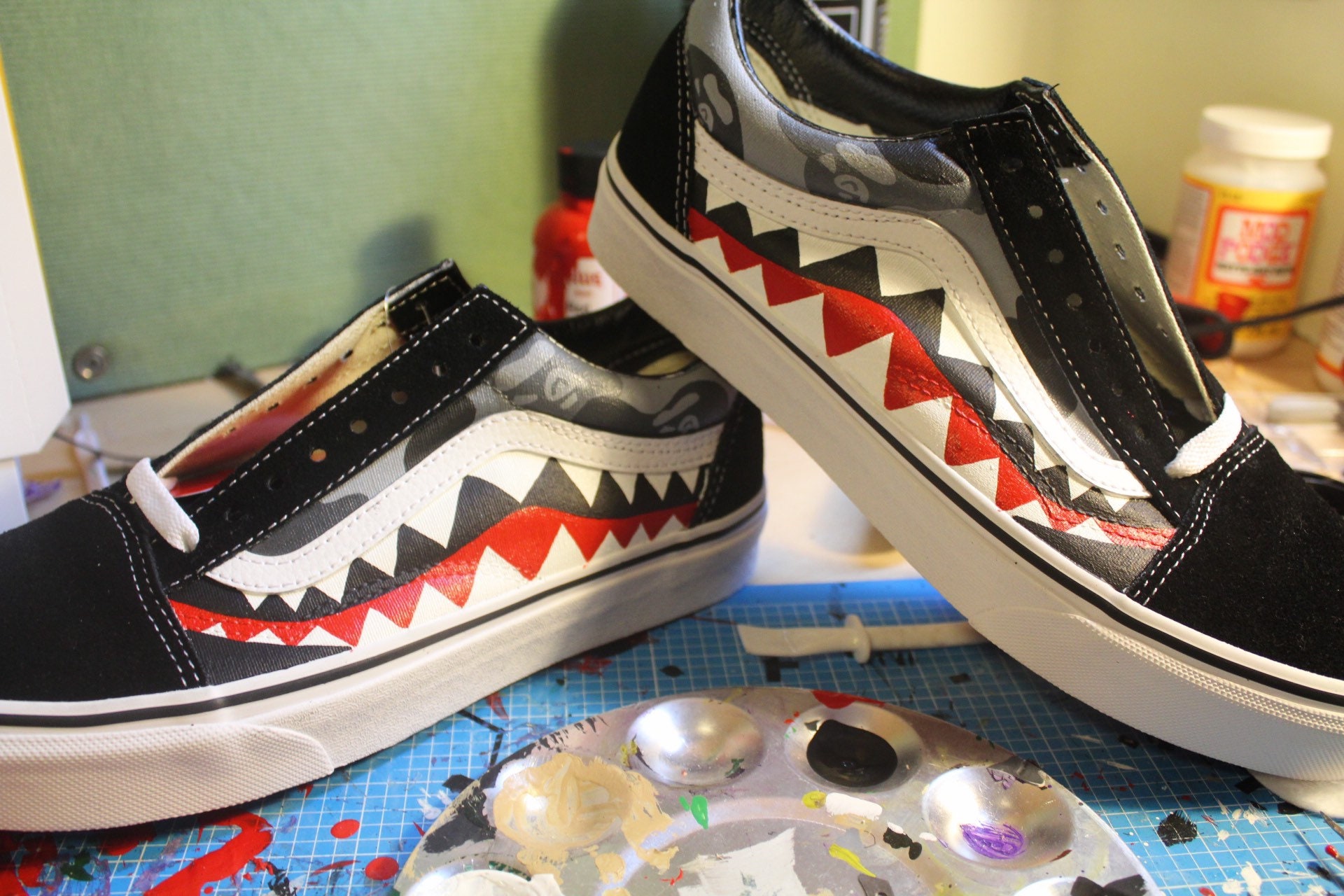 Grey Bape Teeth And Camo Custom Old Skool Vans Grey Bape Teeth And Camo Custom Old Skool Vans