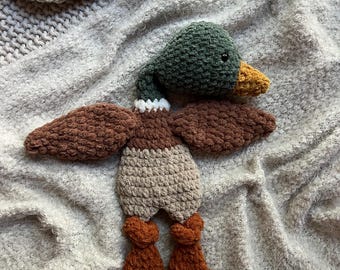 Handmade Crochet Mallard Lovey | Duck Stuffed Animal | Baby Security Blanket | Woodland Nursery Decor | Baby Shower Gift | MADE TO ORDER