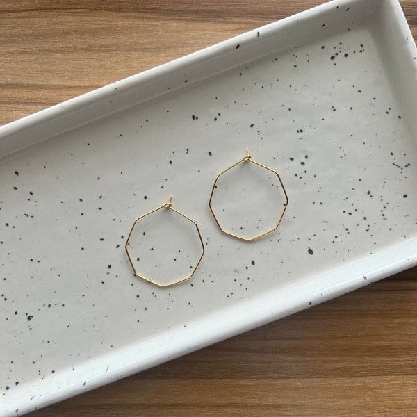 Thin 24k Gold Octagon Hoop Earrings, Minimalistic Simple Gold Jewelry, Hypoallergenic Gold Geometric Hoops, Gifts for Her