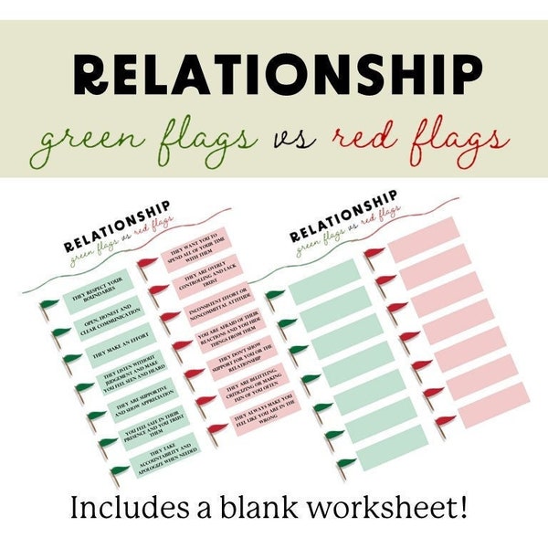 Healthy Relationships Green & Red Flags with a blank worksheet for Counseling/therapy/group counseling