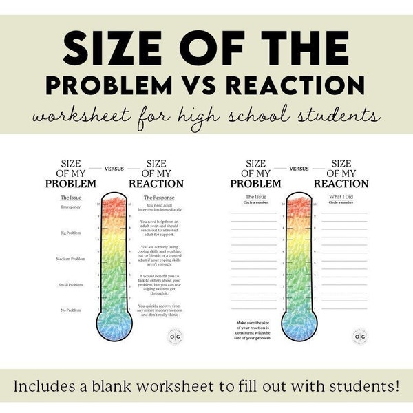 Size of My Problem vs Reaction for High School! PDF Perfect for school counselors, teachers or social workers! Problem Solving/counseling
