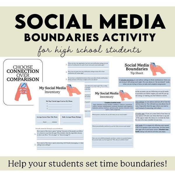 Social Media Inventory & Boundaries Activity for High School Students. Great for therapy, counseling, group therapy or group counseling