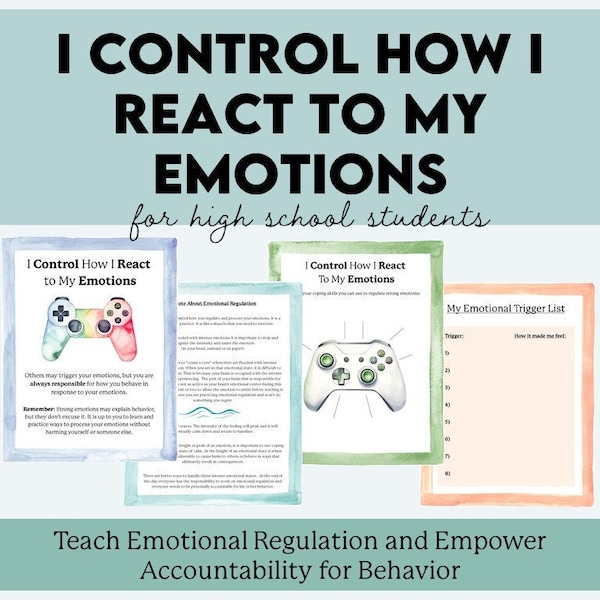 I Control How I React to My Emotions Worksheets Behavior Reflection SEL Group Counseling Individual Counseling adolescent therapy activity