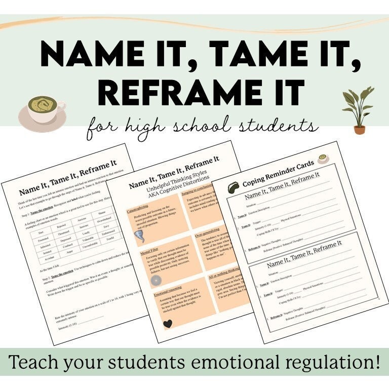 Name It, Tame It, Reframe It Sel/therapy Worksheets for Teenagers and ...