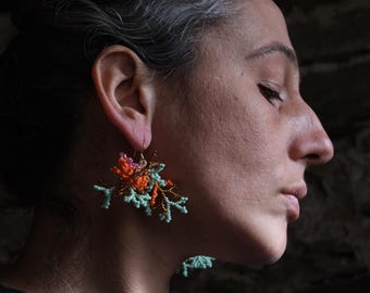 Koraalkralenoorbellen: Inga Native Art, Boho Chic Fashion