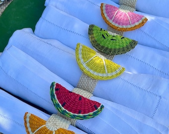 Set da 6 portatovaglioli frutta a fette,  interamente fatti a mano in fibra di palma di Iraca o paja toquilla.