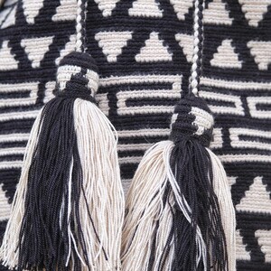 Borsa Wayuu Mochila bianca e nera, tracolla all'uncinetto, Boho Chic image 3