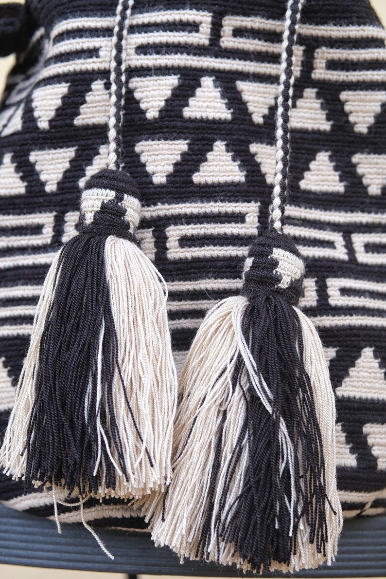 Borsa Wayuu Mochila bianca e nera, tracolla all'uncinetto, Boho Chic image 3
