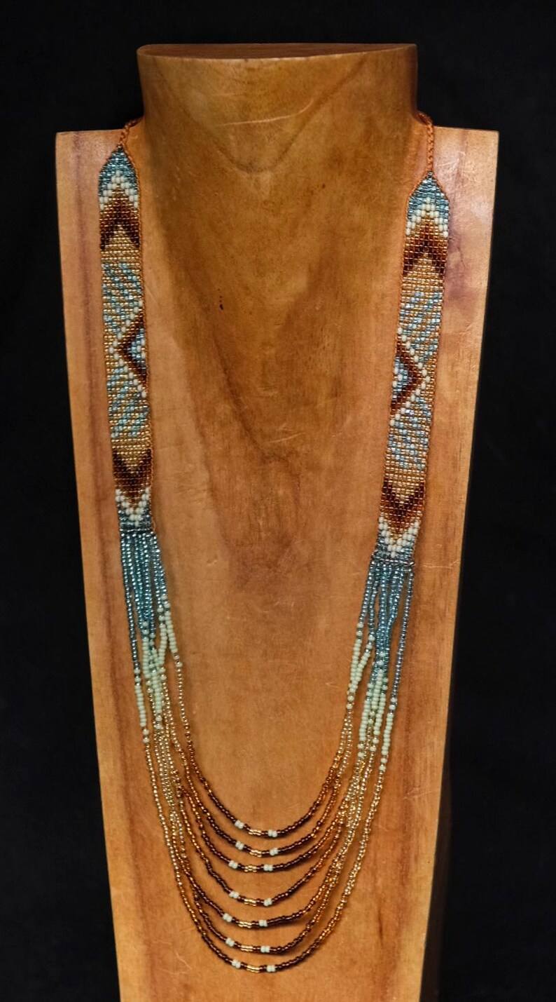 Inga Beaded Necklace: Colombian Boho Chic Sun Symbol Light Blue