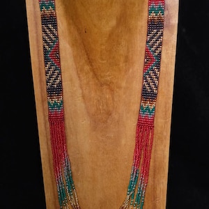Inga Beaded Necklace: Colombian Boho Chic Sun Symbol Red Purple