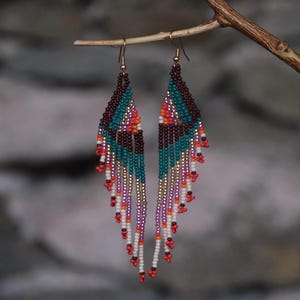 Beaded Wing Earrings, Small Tribal Inga Art, Boho Chic
